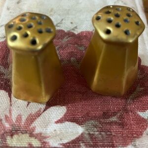 Vintage 60’s MINATURE Golden Ceramic Salt & Pepper Shakers